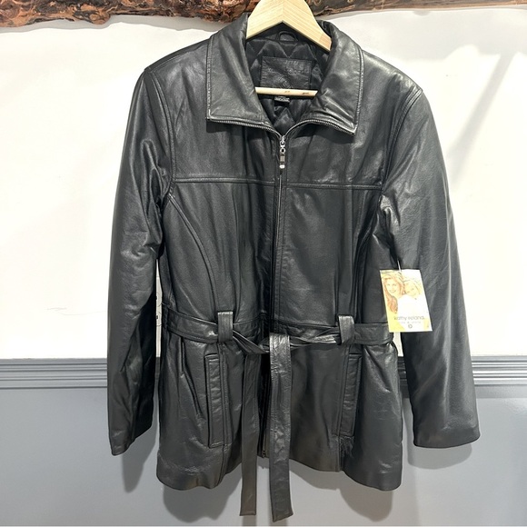 90s/ y2k Vintage Leather Moto Jacket NEW WITH TAGS - Kathy Ireland - Picture 1 of 14